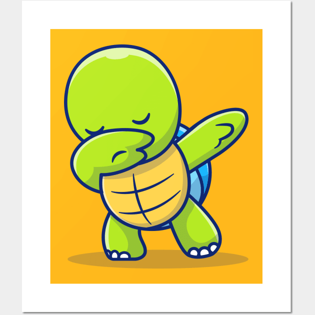 Cute Turtle Dabbing Cartoon Illustration Wall Art by Catalyst Labs